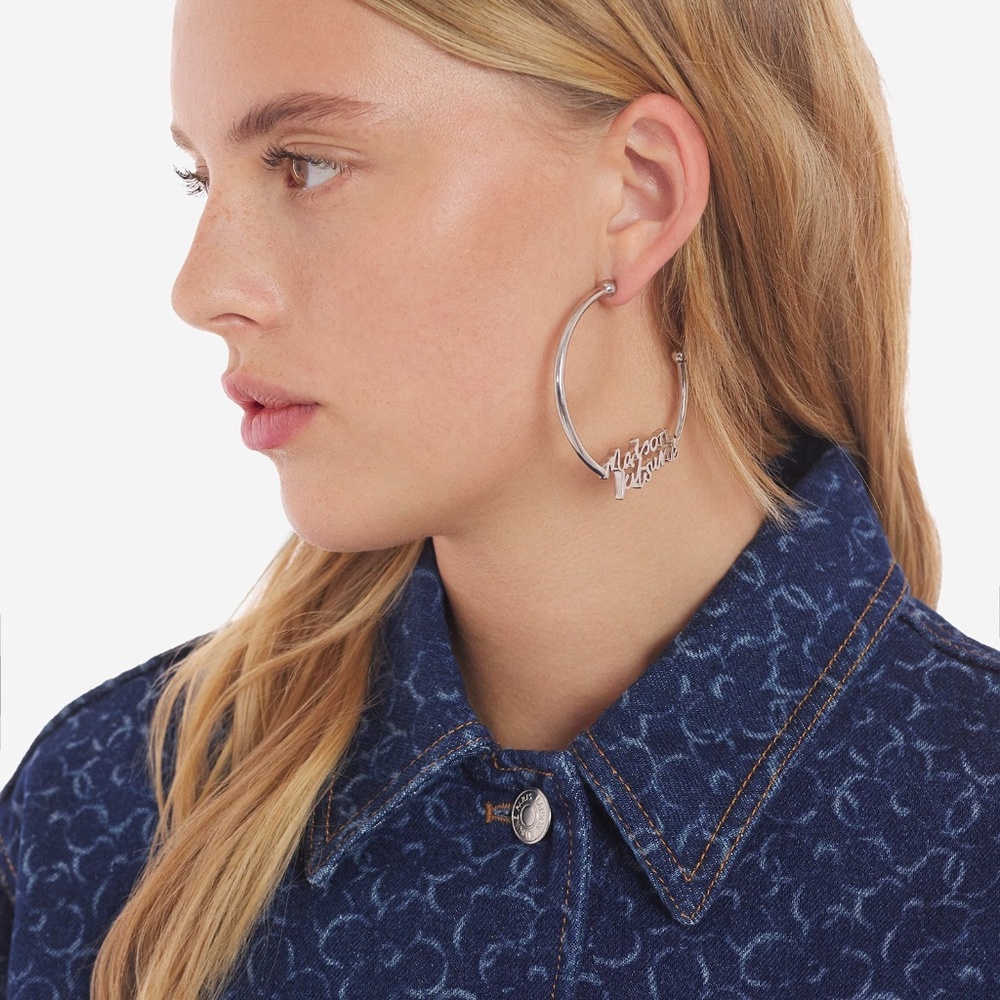 Maison Kitsuné Signature Handwriting Hoops Earrings Silver